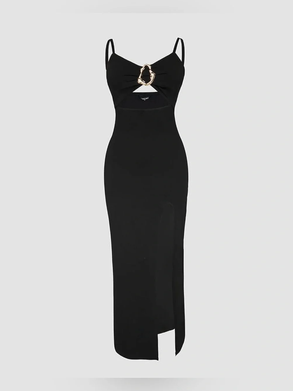 Black Cutout Midi Dress with Gold Accent - Picture 2 of 7